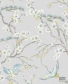 Szara tapeta winylowa na flizelinie styl japoński gałązki kwiaty ptaki