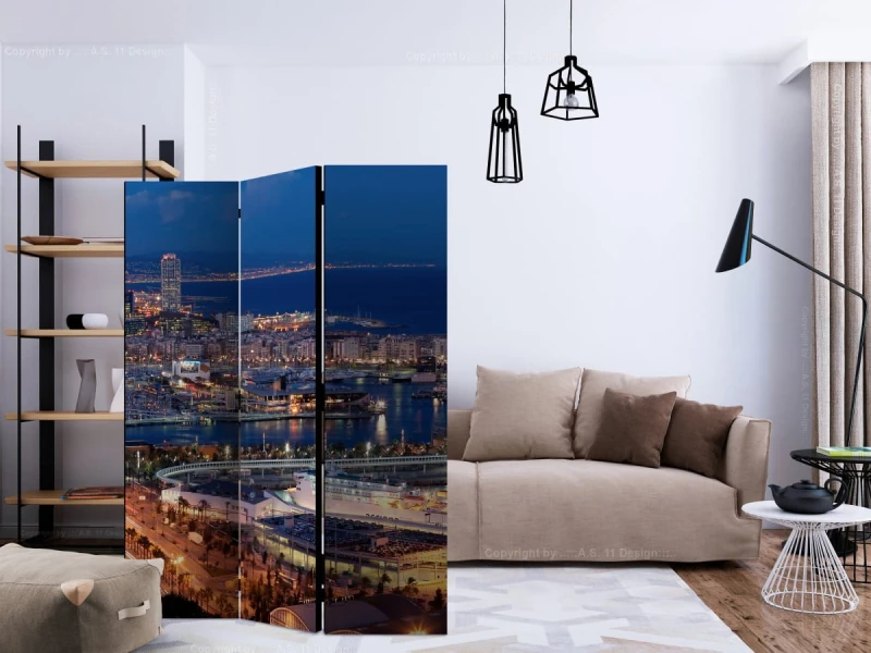 Parawan 3-częściowy - Rozświetlona Barcelona [Room Dividers]