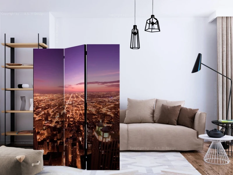 Parawan 3-częściowy - Panorama Chicago [Room Dividers]