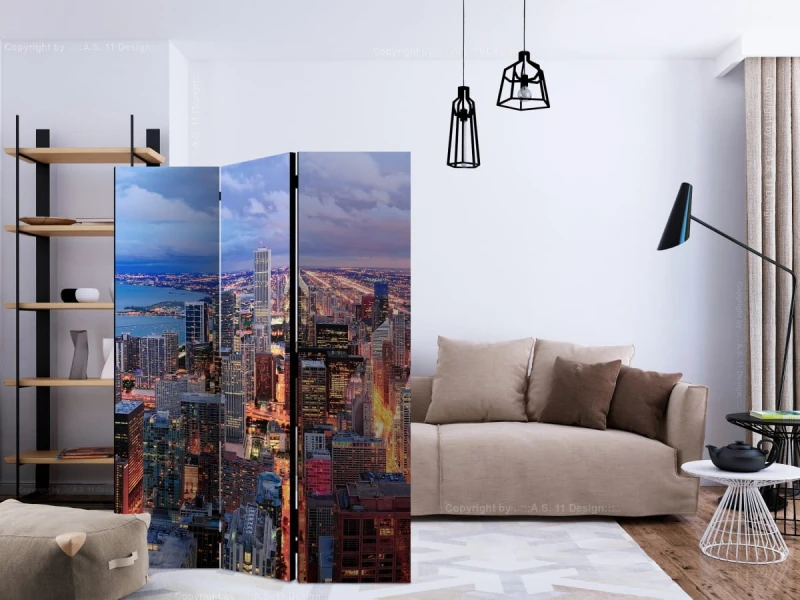 Parawan 3-częściowy - Rozświetlone Chicago [Room Dividers]