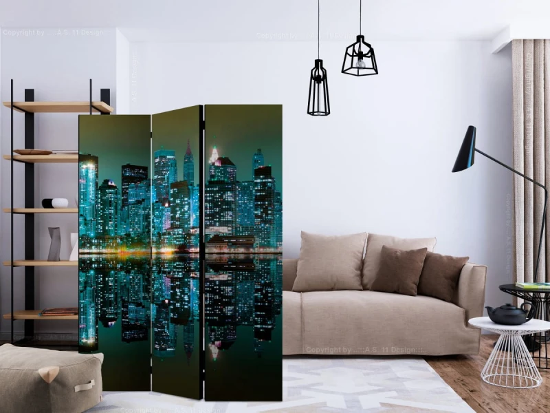 Parawan 3-częściowy - Gold reflections - NYC [Room Dividers]
