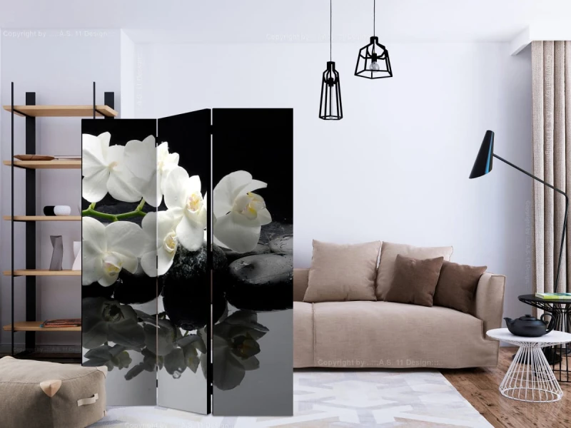 Parawan 3-częściowy - SPA, kamienie i orchidea [Room Dividers]