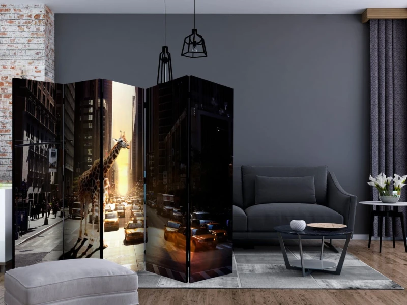 Parawan 5-częściowy - Żyrafa w wielkim mieście II [Room Dividers]