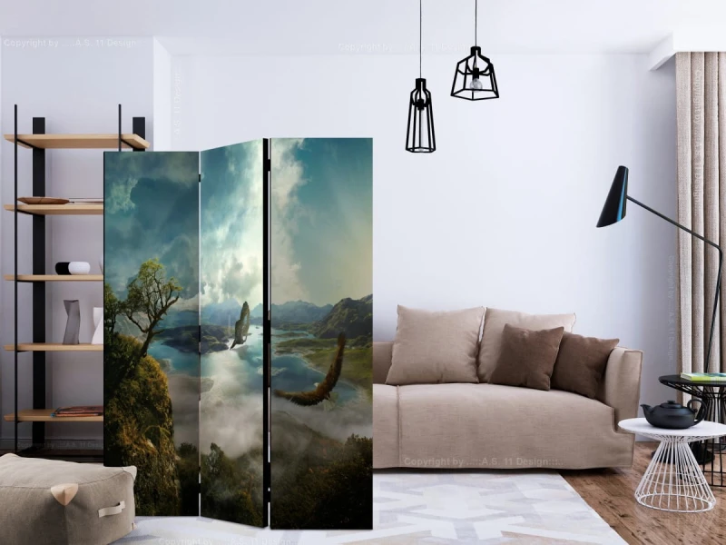 Parawan 3-częściowy - Lot nad jeziorem [Room Dividers]
