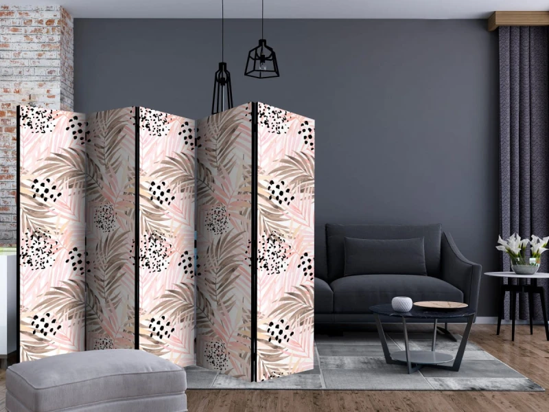 Parawan 5-częściowy - Różowe palmy II [Room Dividers]