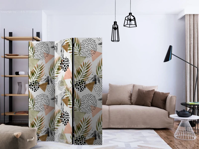 Parawan 3-częściowy - Tropikalna geometria [Room Dividers]
