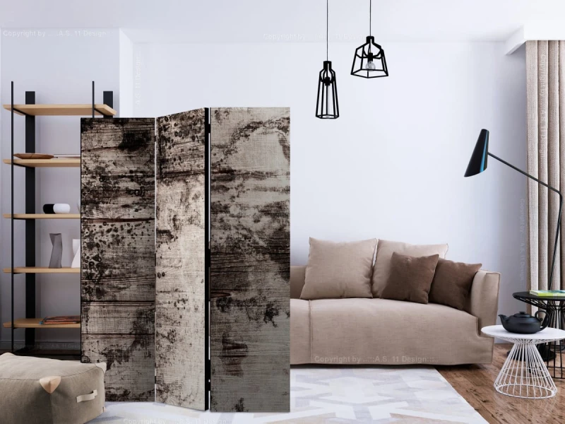 Parawan 3-częściowy - Przypalane drewno [Room Dividers]