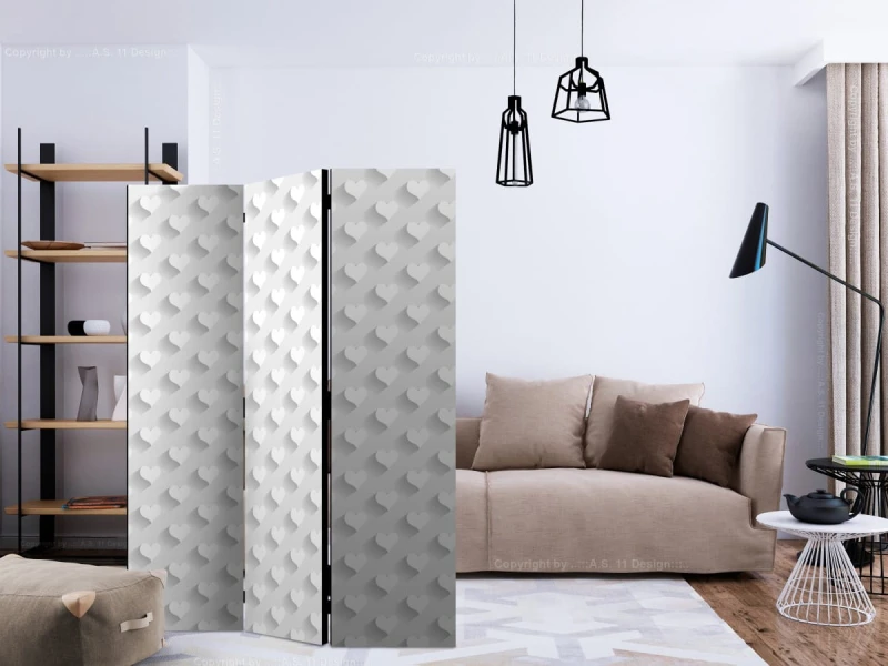 Parawan 3-częściowy - Szare serduszka [Room Dividers]