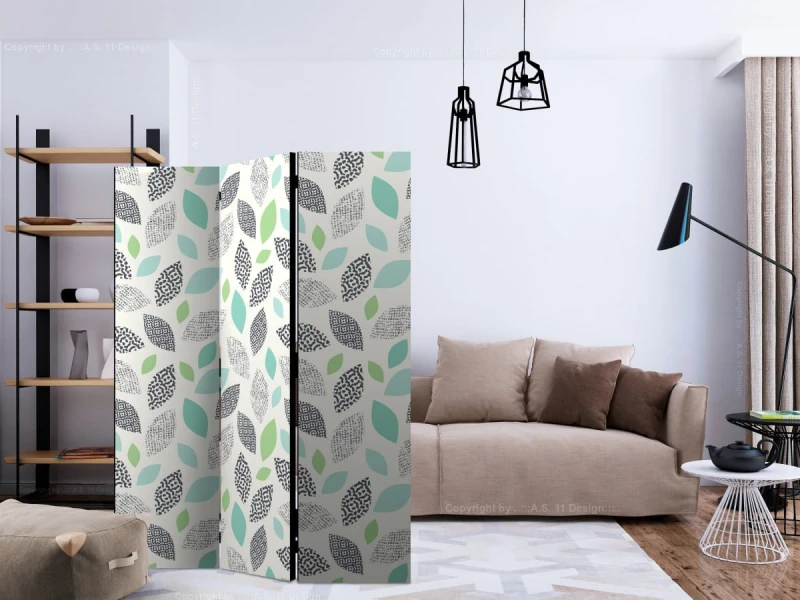 Parawan 3-częściowy - Wzorzyste liście [Room Dividers]