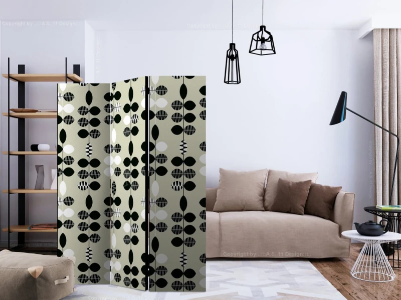 Parawan 3-częściowy - Czarno-białe kropki [Room Dividers]