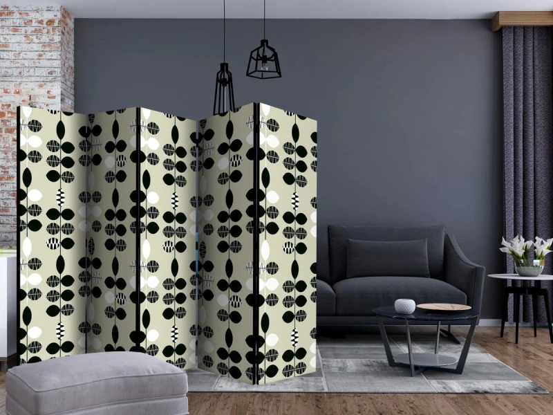 Parawan 5-częściowy - Czarno-białe kropki II [Room Dividers]