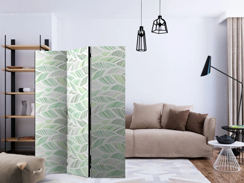 Parawan 3-częściowy - Zielone fale [Room Dividers]