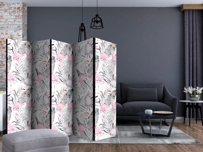 Parawan 5-częściowy - Flamingi i gałązki II [Room Dividers]