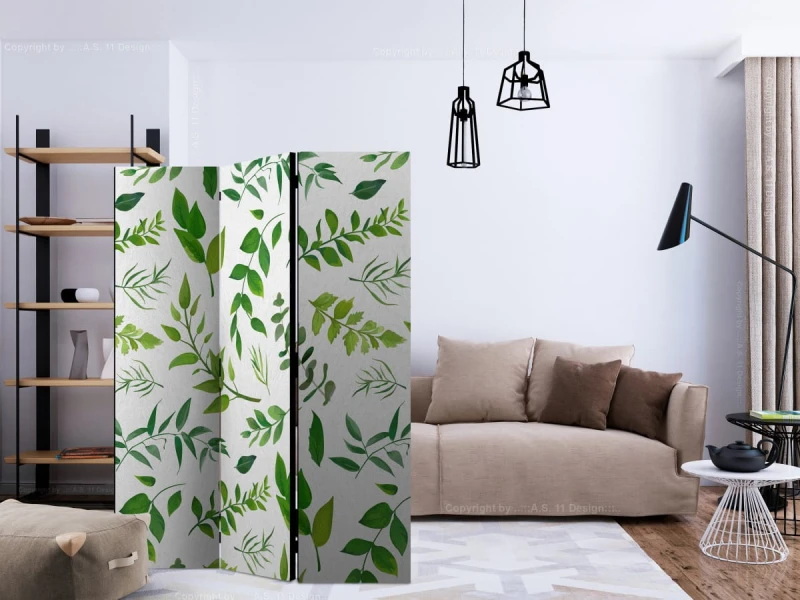 Parawan 3-częściowy - Zielone gałązki [Room Dividers]