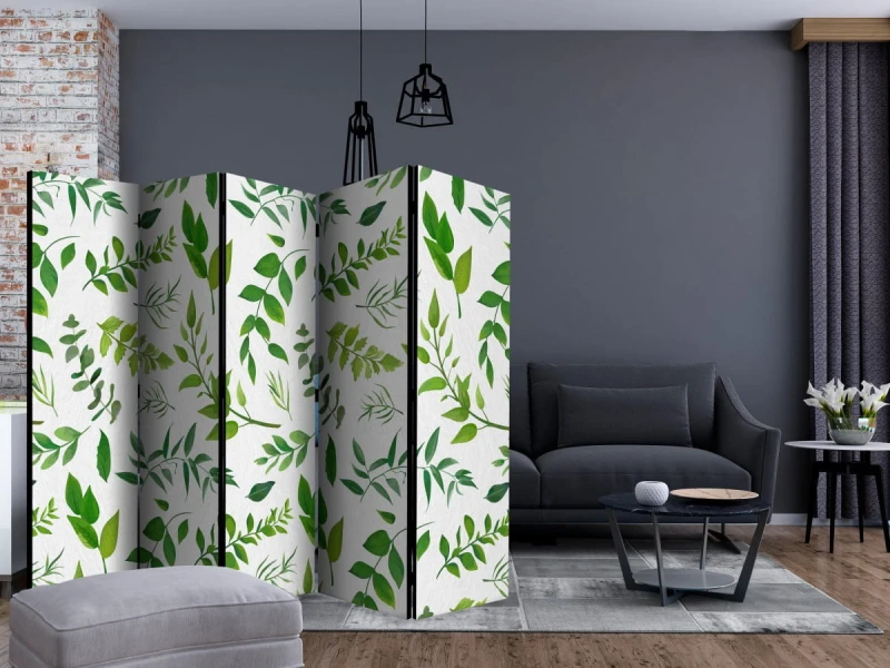 Parawan 5-częściowy - Zielone gałązki II [Room Dividers]
