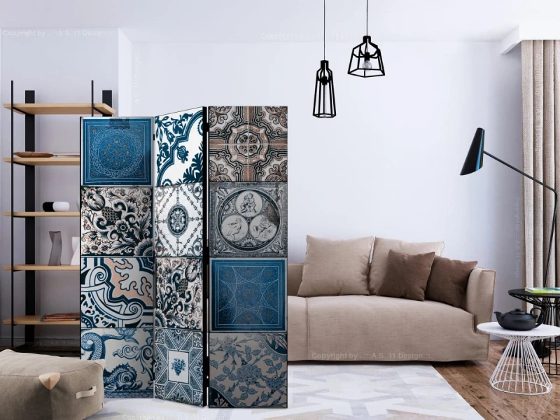 Parawan 3-częściowy - Niebieska arabeska [Room Dividers]