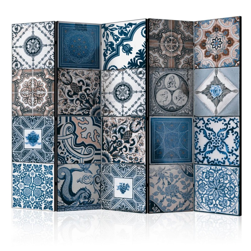Parawan 5-częściowy - Niebieska arabeska II [Room Dividers]