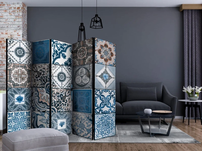 Parawan 5-częściowy - Niebieska arabeska II [Room Dividers]