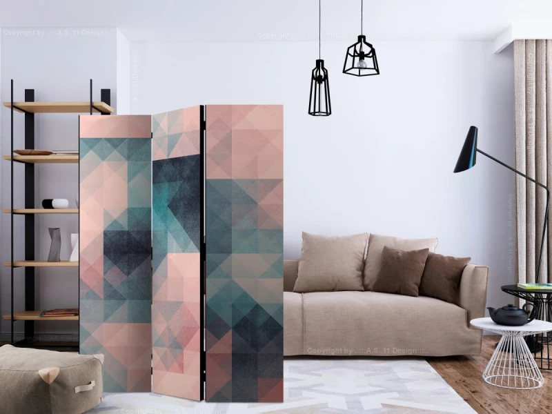 Parawan 3-częściowy - Piksele (zielono-różowy) [Room Dividers]