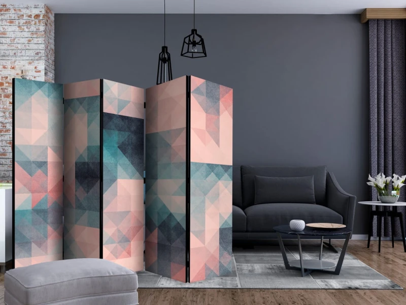 Parawan 5-częściowy - Piksele (zielono-różowy) II [Room Dividers]