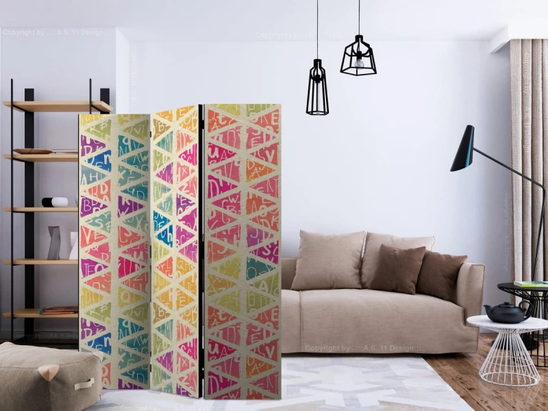 Parawan 3-częściowy - Literki i trójkąty [Room Dividers]