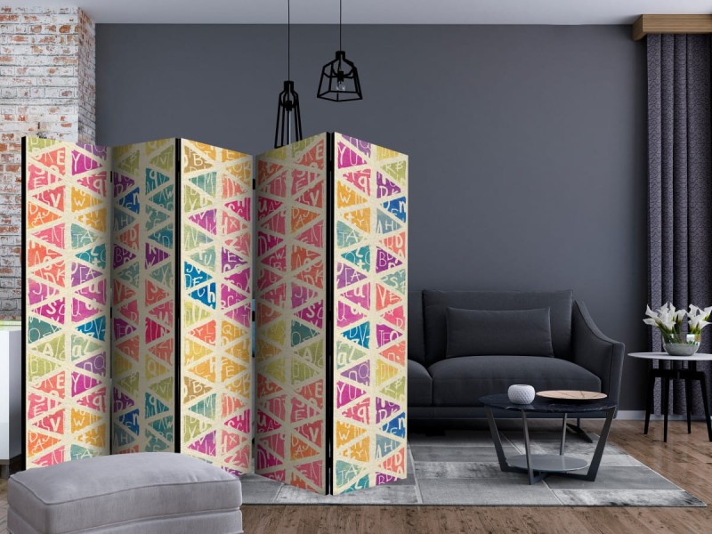 Parawan 5-częściowy - Literki i trójkąty II [Room Dividers]