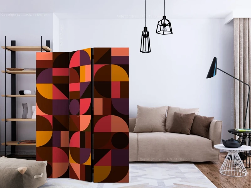Parawan 3-częściowy - Geometryczna mozaika (czerwony) [Room Dividers]