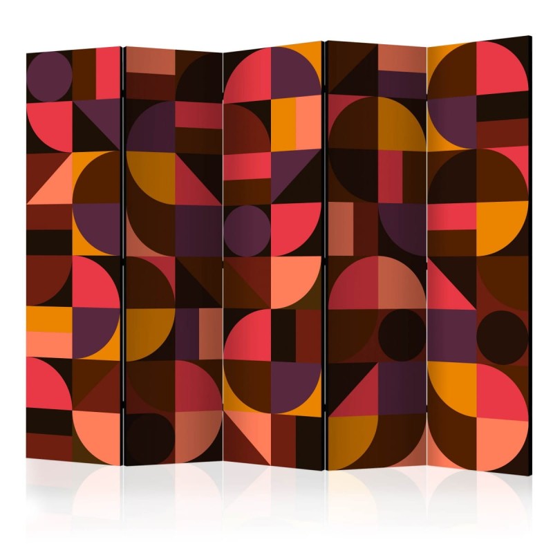 Parawan 5-częściowy - Geometryczna mozaika (czerwony) II [Room Dividers]