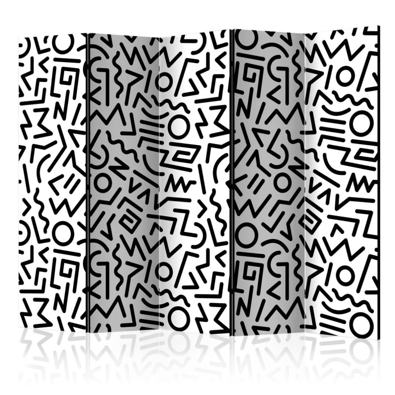 Parawan 5-częściowy - Czarno-biały labirynt II [Room Dividers]