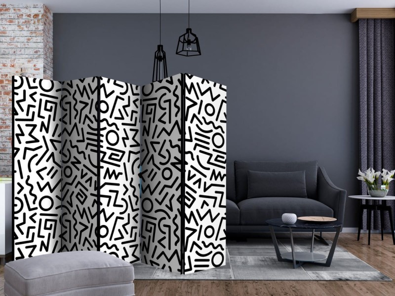 Parawan 5-częściowy - Czarno-biały labirynt II [Room Dividers]