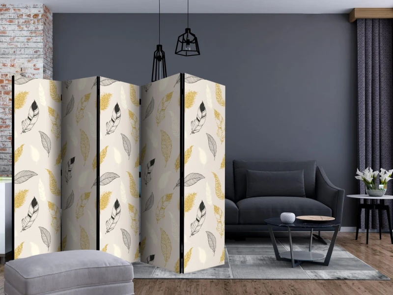 Parawan 5-częściowy - Złote piórka II [Room Dividers]