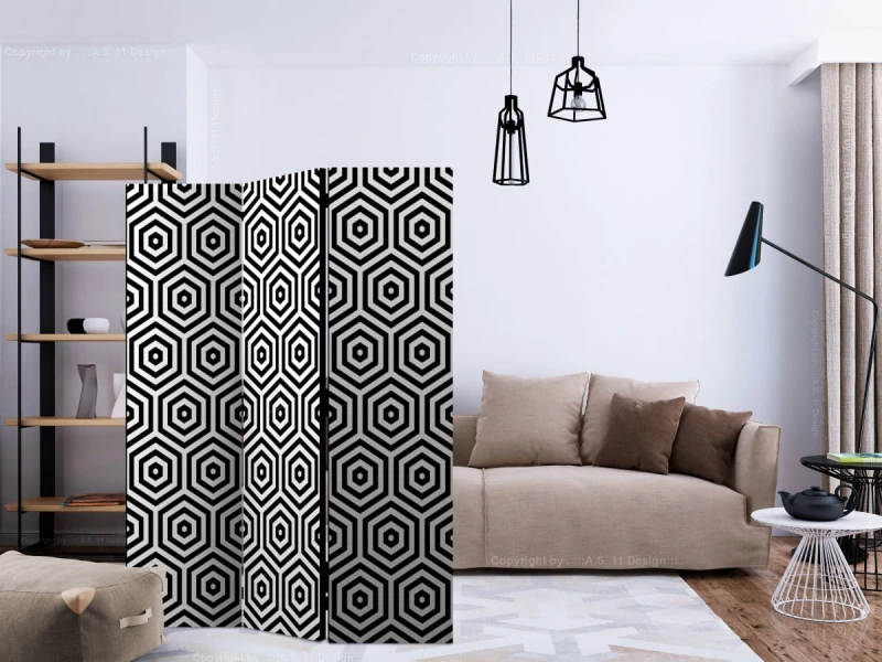 Parawan 3-częściowy - Czarno-biała hipnoza [Room Dividers]