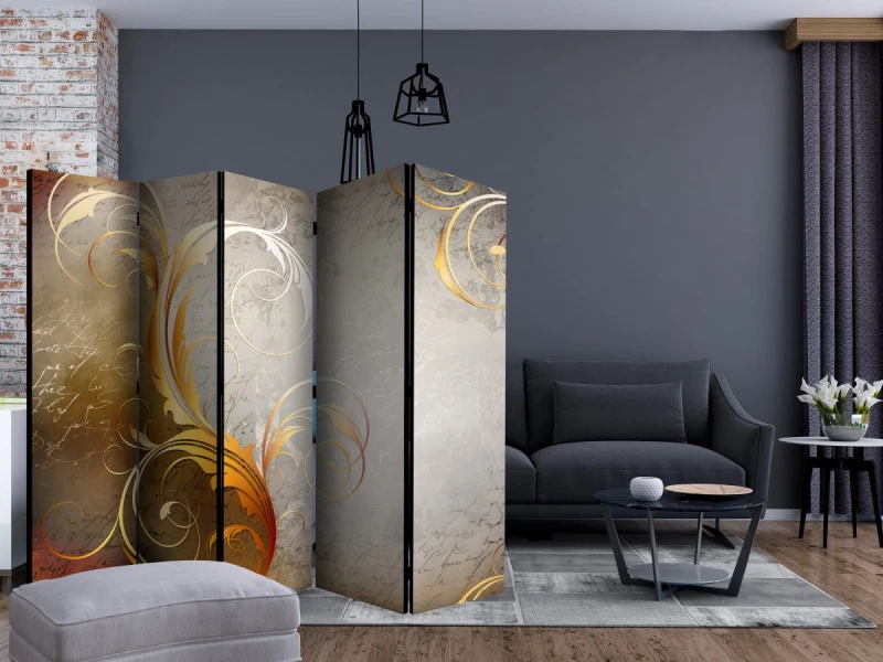 Parawan 5-częściowy - Złote litery II [Room Dividers]