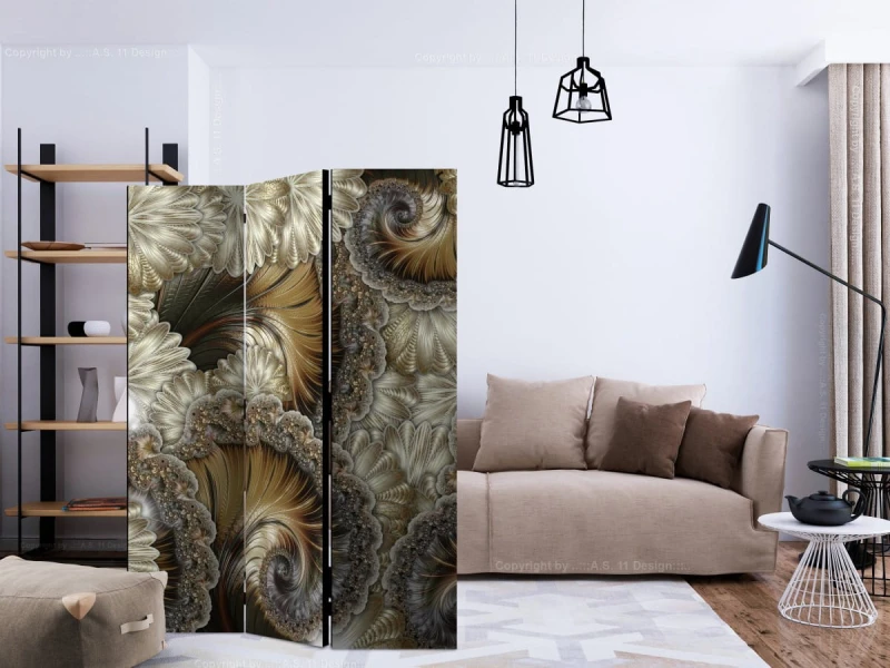 Parawan 3-częściowy - Złote wachlarze [Room Dividers]