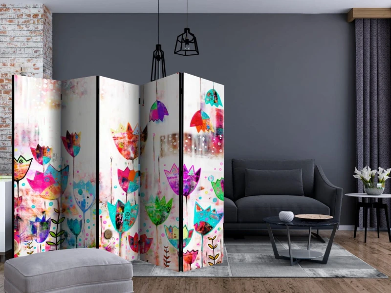 Parawan 5-częściowy - Kolorowe tulipany II [Room Dividers]