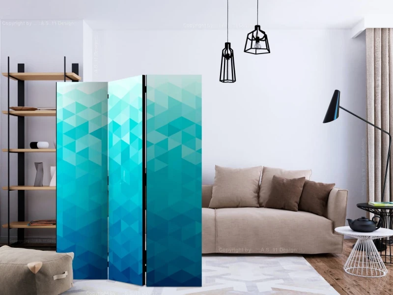 Parawan 3-częściowy - Lazurowy piksel [Room Dividers]
