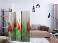 Parawan 3-częściowy - Czerwone tulipany na drewnie [Room Dividers]