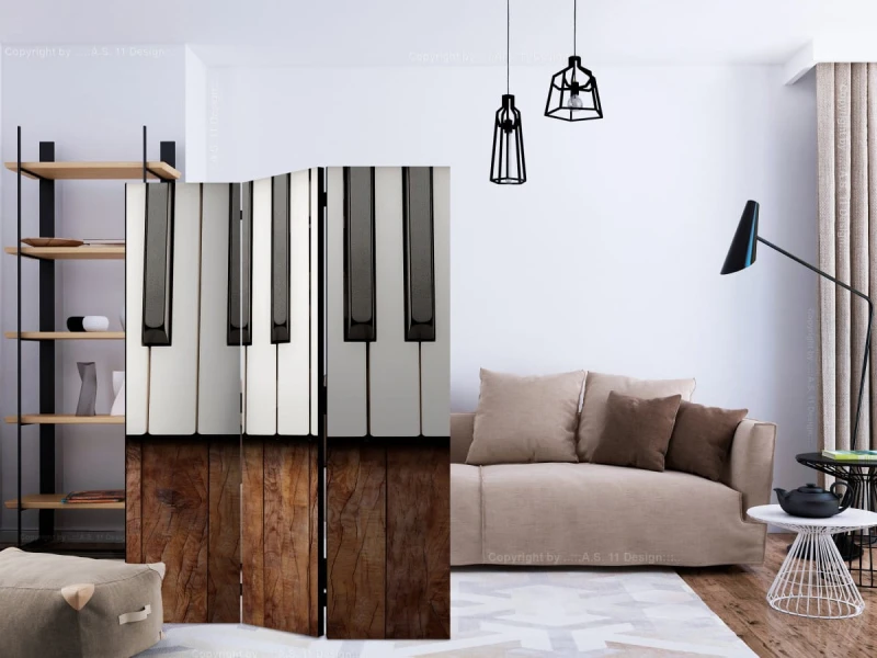 Parawan 3-częściowy - Zainspirowane Chopinem - mahoń [Room Dividers]