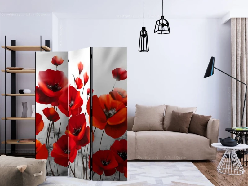 Parawan 3-częściowy - Maki w blasku księżyca [Room Dividers]