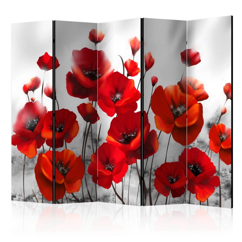 Parawan 5-częściowy - Maki w blasku księżyca II [Room Dividers]