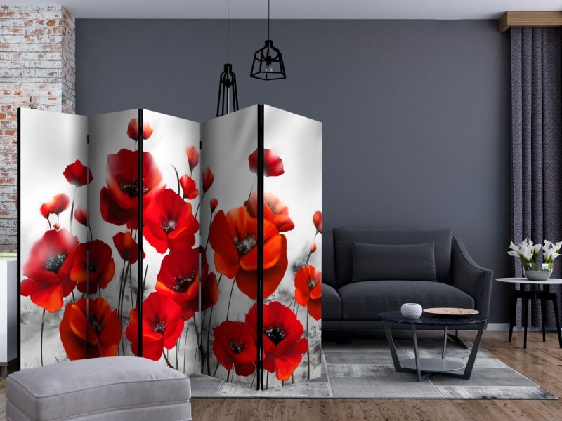 Parawan 5-częściowy - Maki w blasku księżyca II [Room Dividers]
