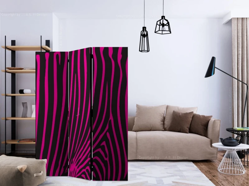 Parawan 3-częściowy - Zebra pattern (fioletowy) [Room Dividers]