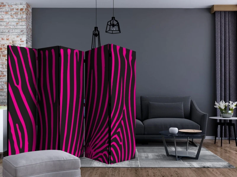 Parawan 5-częściowy - Zebra pattern (fioletowy) II [Room Dividers]