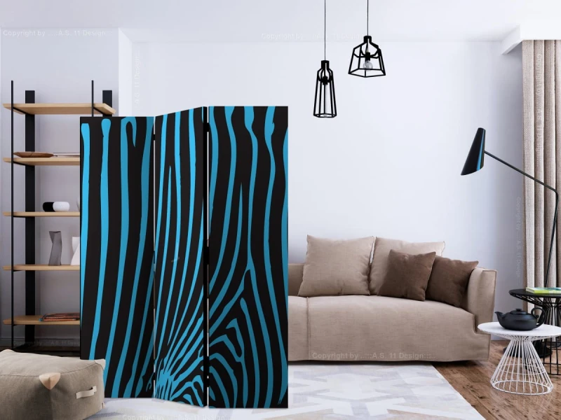 Parawan 3-częściowy - Zebra pattern (turkus) [Room Dividers]
