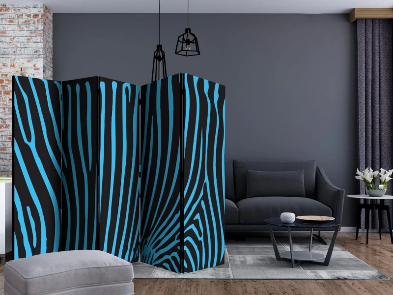 Parawan 5-częściowy - Zebra pattern (turkus) II [Room Dividers]