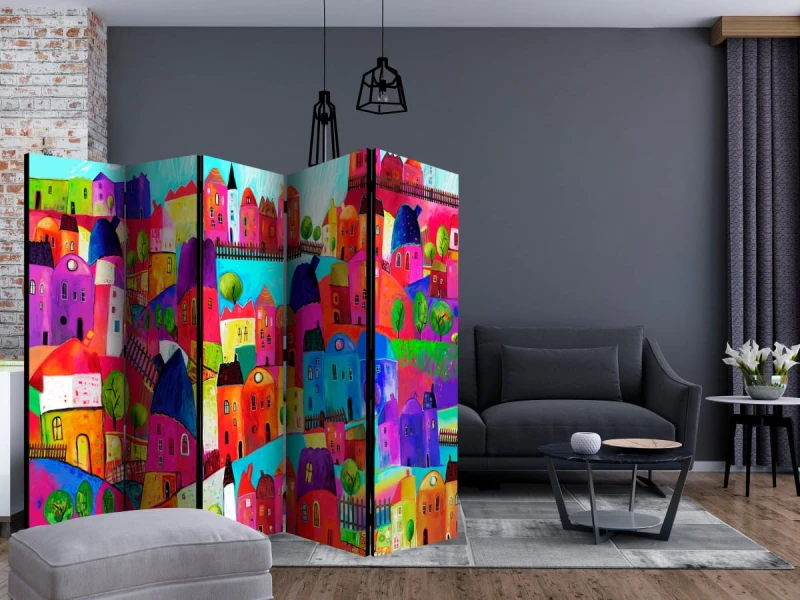 Parawan 5-częściowy - Tęczowe miasteczko II [Room Dividers]