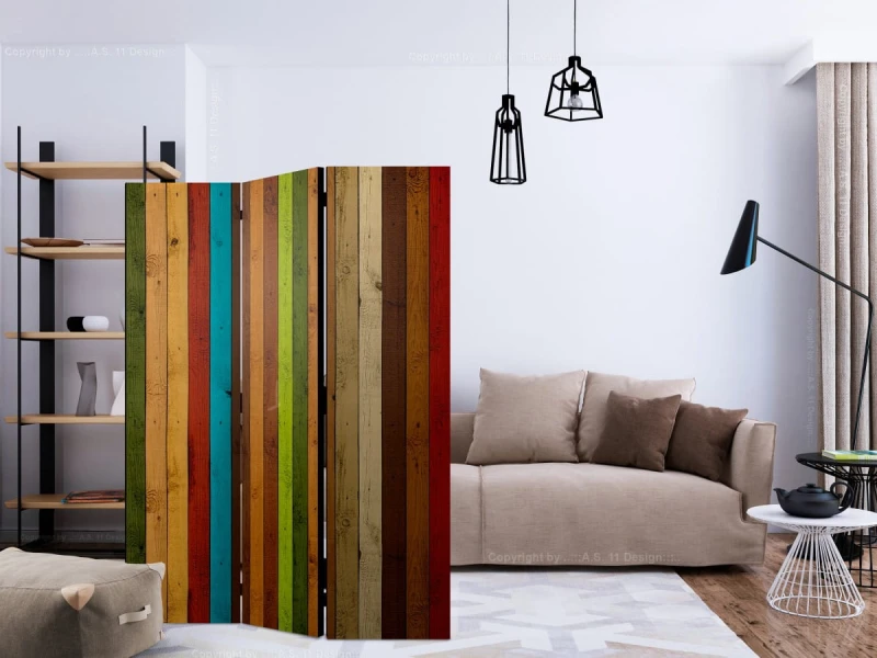 Parawan 3-częściowy - Drewniana tęcza [Room Dividers]