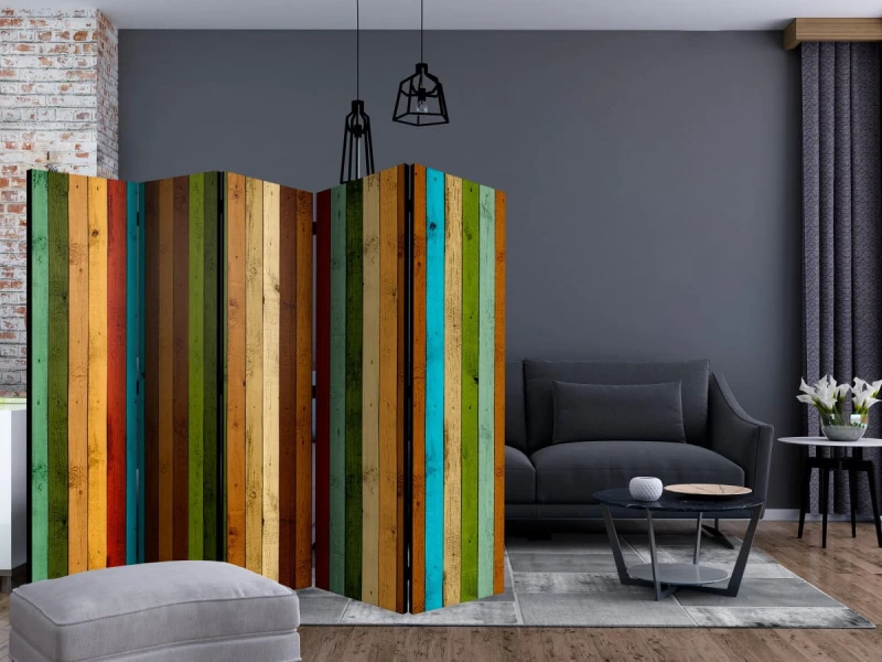 Parawan 5-częściowy - Drewniana tęcza II [Room Dividers]