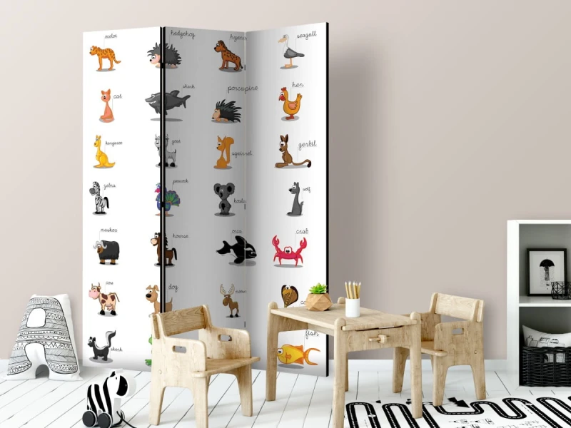 Parawan 3-częściowy - Learning by playing (animals) [Room Dividers]