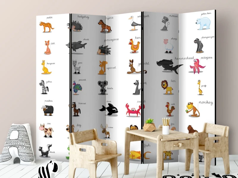 Parawan 5-częściowy - Learning by playing (animals) II [Room Dividers]